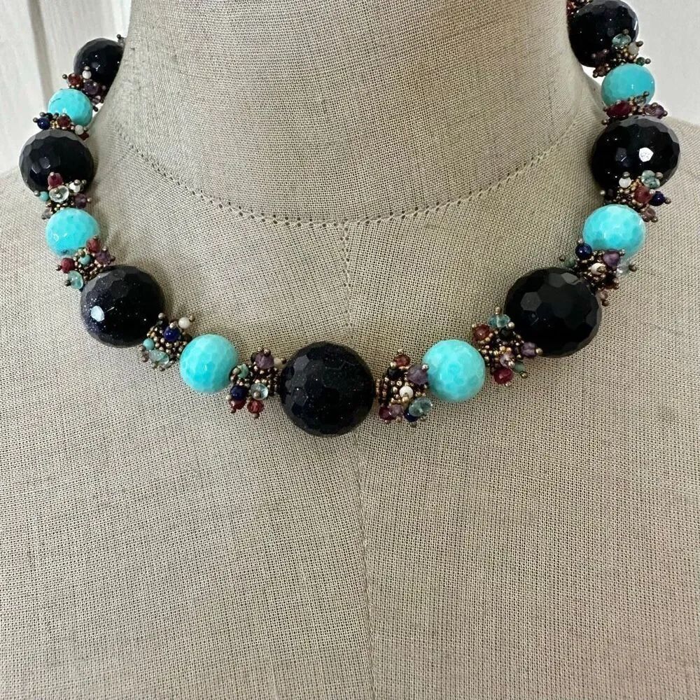 Artisan Goldstone & Dyed Quartz Beaded Statement Necklace